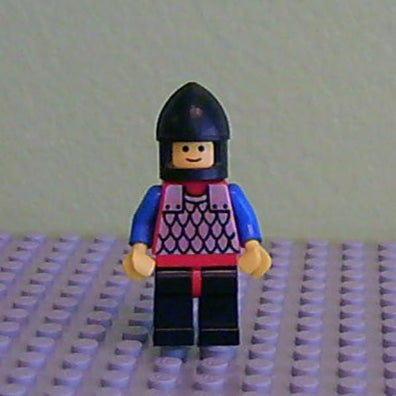 LEGO Minifigure-Scale Mail - Red with Blue Arms, Black Legs with Red Hips, Black Chin-Guard-Castle-CAS147-Creative Brick Builders